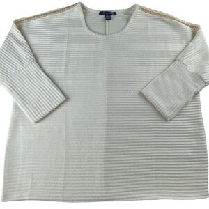 A Love Story Womens‎ XL Cream Ribbed Knit Sweater Gold Chain Shoulder Detail Top
